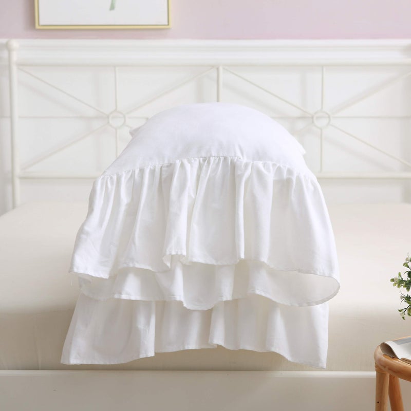 Meaning4 White Bed Pillow Covers Shams Cases with Long Ruffles Standard Size Cotton Shabby Chic Pillowcases 20"X26" 2pcs Soft - Image 5